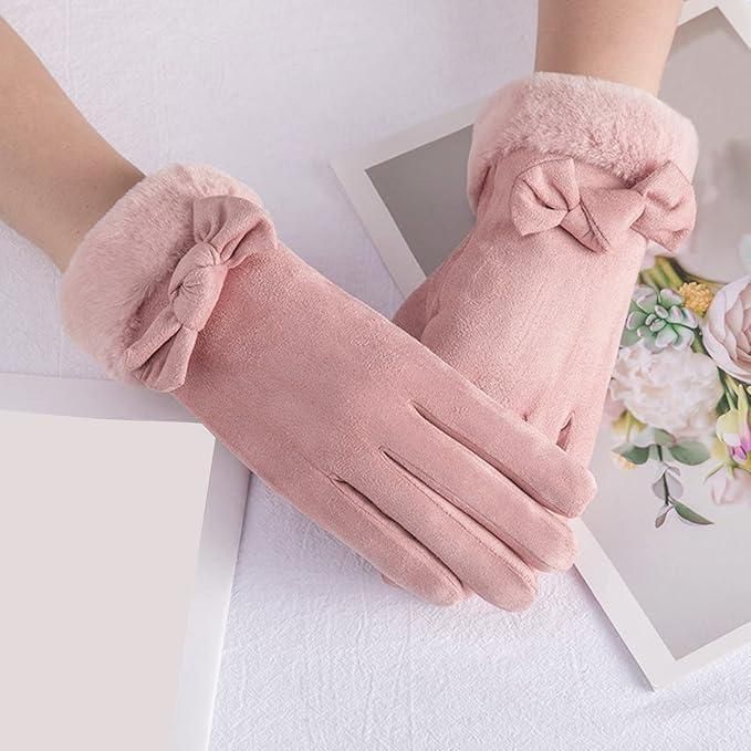 Women's Winter Warm Gloves with Cute Bow & Touched Screen