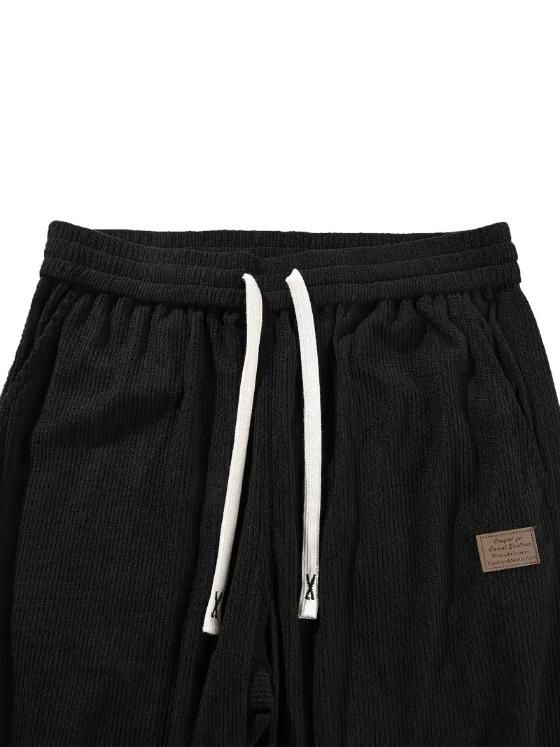 Men's Black Loose Fit Corduroy Cargo Style Trouser