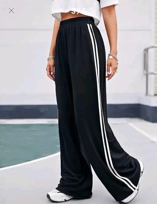 Women's Hight Waist Wide-Leg Jogger Pant Black & White Stripe