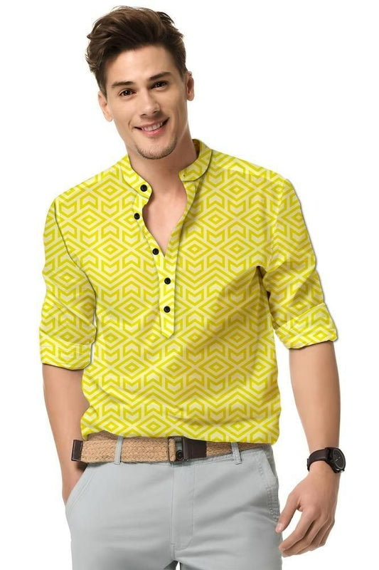 Men's Printed Spread Collar Casual Shirt Yellow