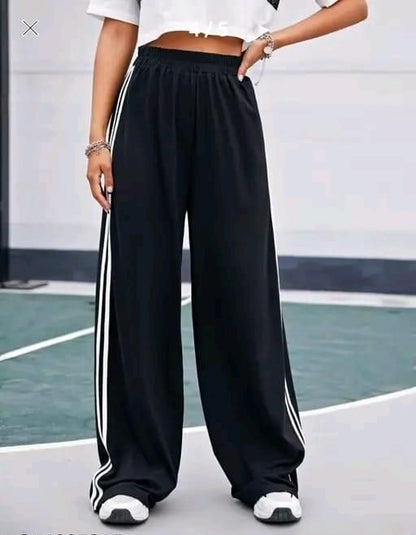 Women's Hight Waist Wide-Leg Jogger Pant Black & White Stripe