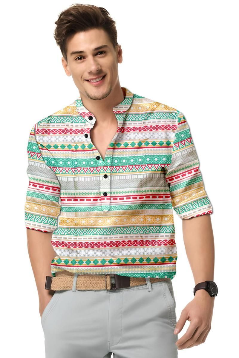 Men's Printed Spread Collar Casual Shirt Multicolor