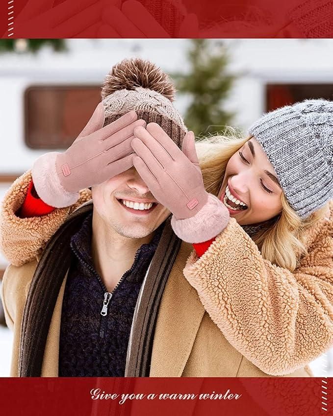 Women's Winter Warm Gloves with Cute Bow & Touched Screen